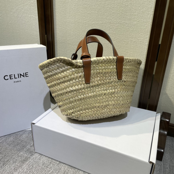 CELIN* TRIOMPHE CELIN* CLASSIC PANIER IN PALM LEAVES AND CALFSKIN