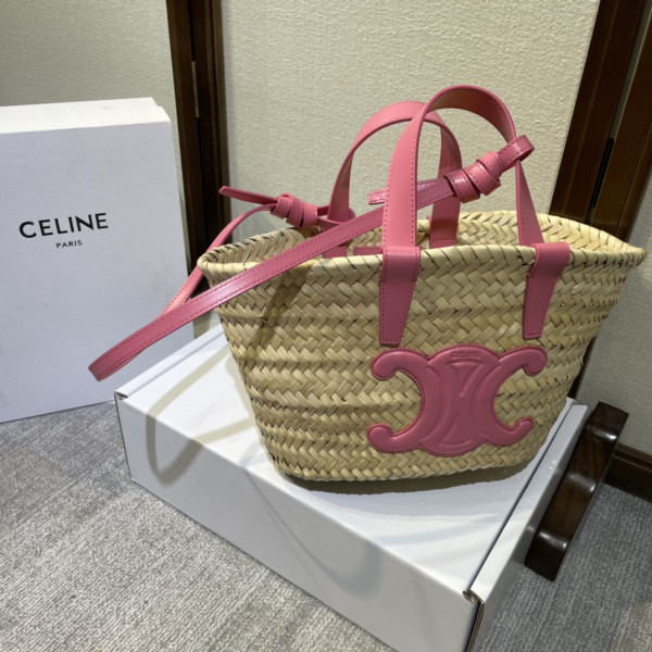 CELIN* TRIOMPHE CELIN* CLASSIC PANIER IN PALM LEAVES AND CALFSKIN